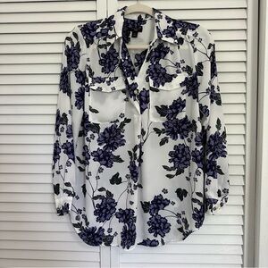 Ann Taylor Factory Floral Blouse White and Purple